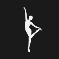 High details of ballerina silhouette. Minimal symbol and logo of sport. Fit for element design, background, banner, backdrop, cover, logotype. Isolated on black background. Vector Eps 10