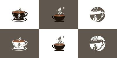 Set coffee shop logo design with creative concept Premium Vector