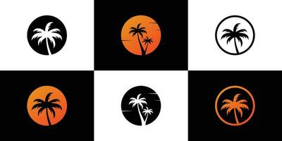 Set palm logo design with creative concept Premium Vector