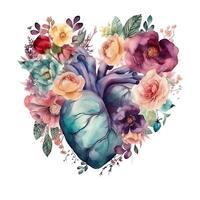 Watercolor Beautiful Flowers forming Heart Love Floral Clipart photo