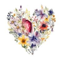 Watercolor Beautiful Flowers forming Heart Love Floral Clipart photo