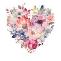 Watercolor Beautiful Flowers forming Heart Love Floral Clipart photo