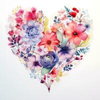 Watercolor Beautiful Flowers forming Heart Love Floral Clipart photo