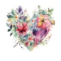 Watercolor Beautiful Flowers forming Heart Love Floral Clipart photo