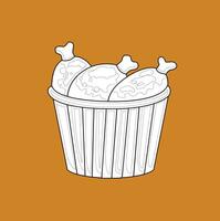 Cute Fried Chicken Bucket Lunch Menu Junk Food Cartoon Digital Stamp Outline vector