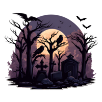 Cartoon Style Raven Halloween Raven on the Graveyard No Background Perfect for Print on Demand Merchandise AI Generative png