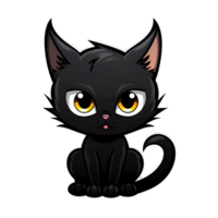 Cartoon Style Halloween Black Cat Cute Black Kitty No Background Perfect for Print on Demand Merchandise AI Generative png