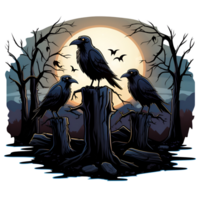 Cartoon Style Raven Halloween Raven on the Graveyard No Background Perfect for Print on Demand Merchandise AI Generative png