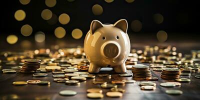 AI Generated. AI Generative. Piggy pig bank coins saving cash money deposit financial element. Graphic Art photo