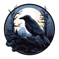 Cartoon Style Raven Halloween Raven on the Graveyard No Background Perfect for Print on Demand Merchandise AI Generative png