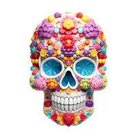 Realistic Style Day of the Dead Candy Skull No Background Transparent Background Perfect for print on demand AI Generative png