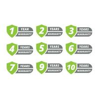 Year or years warranty vector label set. 1,3,5 guarantee shield labels.