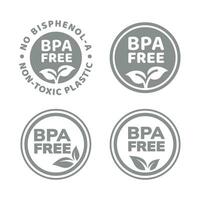 BPA free plastic packaging vector sticker. Bpa free, non-toxic circle label with leaf.