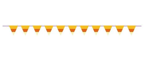 Halloween bunting of orange and yellow candy corn. Garland with triangular flags. Decorative colorful pennants for birthday, festival, fair or carnival. Vector illustration.