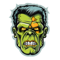 Cartoon Style Halloween Monster Face Zombie Face No Background Perfect for Print on Demand Merchandise AI Generative png