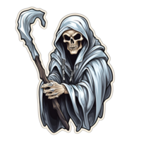 Halloween Grim Reaper Skeleton Monster Skull Cartoon Style No Background Perfect for Print on Demand Merchandise AI Generative png