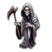 Halloween Grim Reaper Skeleton Monster Skull Cartoon Style No Background Perfect for Print on Demand Merchandise AI Generative png