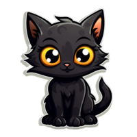 Cartoon Style Halloween Black Cat Cute Black Kitty No Background Perfect for Print on Demand Merchandise AI Generative png