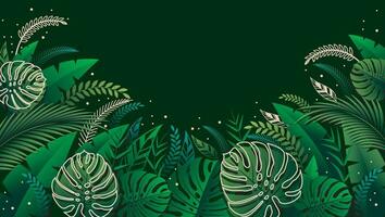 Gradient tropical leaves frame on green background vector