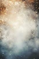 Abstract Christmas background with empty space. Smoke, bokeh lights. Copy space for your text. Merry Xmas, Happy New Year. Festive vertical backdrop. Generative AI. photo