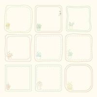 note paper frame with plants in pots flat line background vector