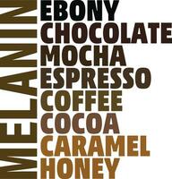 melanina ébano chocolate moca expreso café cacao caramelo miel africano americano mujer camiseta diseño vector