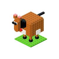 Brown horse made of plastic blocks in isometry. Vector illustration