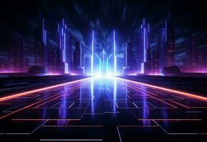 Ai Generative Neon illuminated futuristic backdrop realistic image, ultra hd, high design very detailed photo