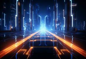 Ai Generative Neon illuminated futuristic backdrop realistic image, ultra hd, high design very detailed photo