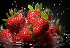 Ai Generative photo of strawberries in water splash