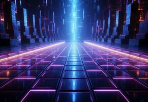 Ai Generative Neon illuminated futuristic backdrop realistic image, ultra hd, high design very detailed photo