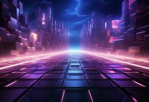 Ai Generative Neon illuminated futuristic backdrop realistic image, ultra hd, high design very detailed photo