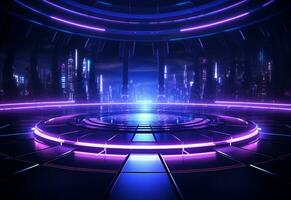 Ai Generative Neon illuminated futuristic backdrop realistic image, ultra hd, high design very detailed photo