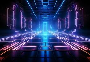 Ai Generative Neon illuminated futuristic backdrop realistic image, ultra hd, high design very detailed photo