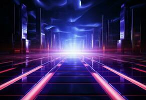 Ai Generative Neon illuminated futuristic backdrop realistic image, ultra hd, high design very detailed photo