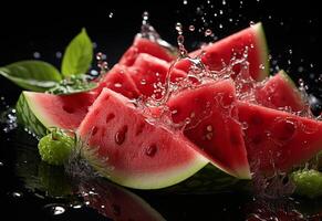 Ai Generative Photo water splashing on sliced of watermelon