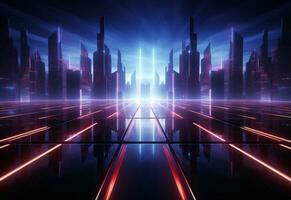 Ai Generative Neon illuminated futuristic backdrop realistic image, ultra hd, high design very detailed photo