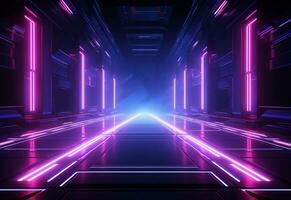Ai Generative Neon illuminated futuristic backdrop realistic image, ultra hd, high design very detailed photo