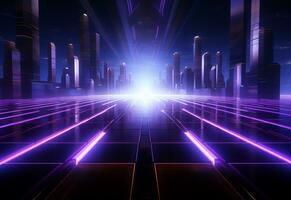 Ai Generative Neon illuminated futuristic backdrop realistic image, ultra hd, high design very detailed photo