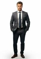 Ai generative Business man in a suit white transparent background photo