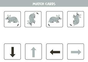 Left, right, up or down. Spatial orientation with cute gray bandicoot. vector