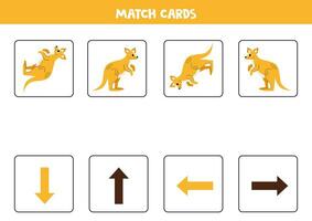 Left, right, up or down. Spatial orientation with cute yellow kangaroo. vector