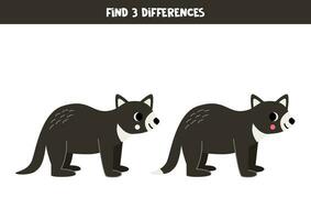 Find 3 differences between two cute cartoon Tasmania devil. vector