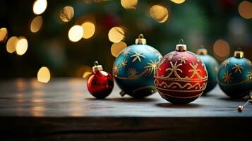 Christmas decorations adorning a beautiful Christmas tree background AI Generated photo