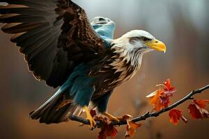 naturalezas paleta un vivamente vistoso pájaro en un árbol rama ai generado foto