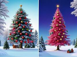 Vibrant and Festive Christmas Cards with Beautifully Decorated Trees Generative AI photo