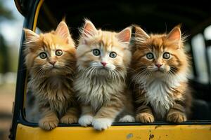 Cute kittens snuggle in blanket fort, forming a delightful cuddly cluster AI Generated photo