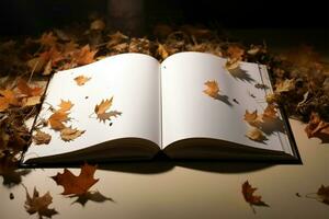 a book opened to a page with leaves on it AI Generated photo