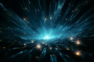 Intense focus, Isolated light beams close up, set against captivating black backdrop AI Generated photo