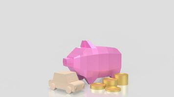 The pink piggy bank and gold coin for car saving concept 3d rendering photo